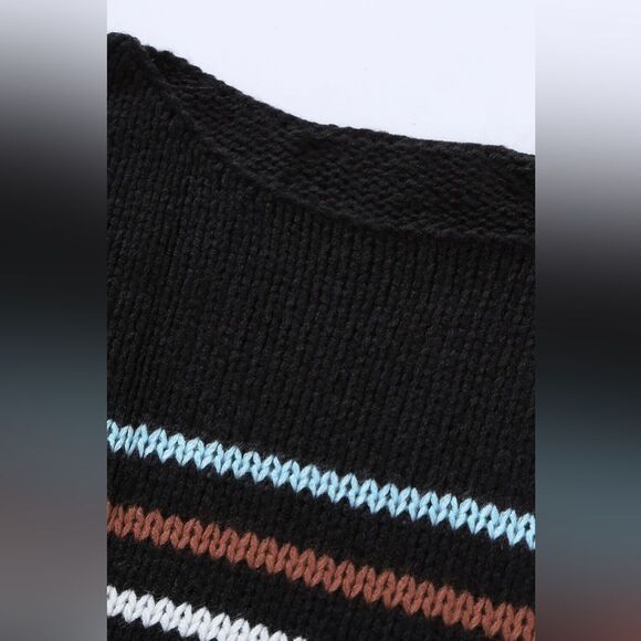 Lattes and Leaves Black Rainbow Stripe Pattern Sweater - Picture 9 of 10